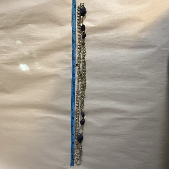 VTG Chicos Statement Necklace Mod Dark Blue Silver Tone Glam 38" Event Dressy - Picture 5 of 6